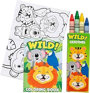 Fun Express Zoo Jungle Animal Coloring Book and Crayon Sets - 12 Sets