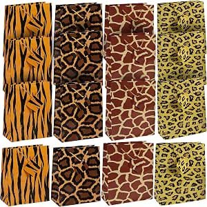Set of 12 Animal Print Safari Medium Gift Bags Birthday Party Favours