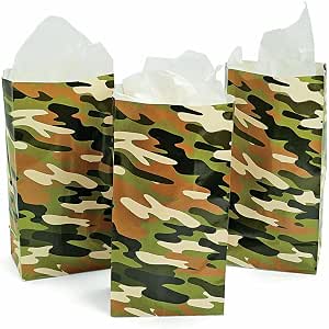 24 Paper Camo Bags - Camouflage Goody Party Favor Treat or Lunch Bags - Bulk Pack (2 Dozen)