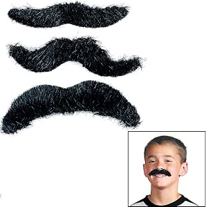 Fun Express Hairy Black Mustaches (12 Pack) Novelty Moustaches, Suitable for All Ages