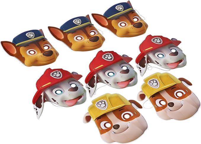 Amazing Paw Patrol Birthday Party Paper Masks Wearable Favours (8 Pack), Multi Color, 9 1/2" - 12".