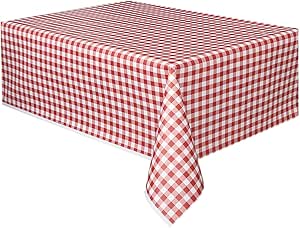 Unique Gingham Plastic Tablecover, Red
