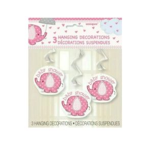 3pk Baby Shower Pink Girl Elephant Hanging Swirl Decorations