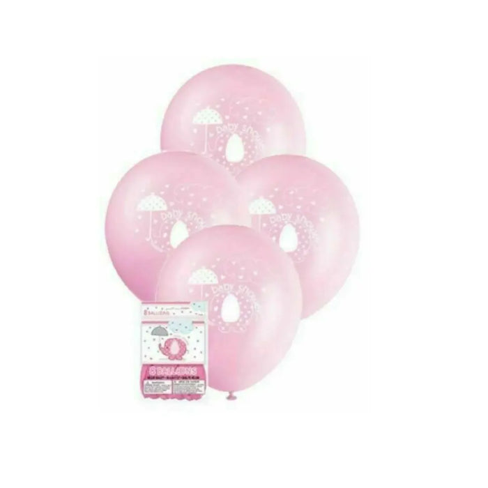 PINK ELEPHANT UMBRELLA GIRL BABY SHOWER PARTY SUPPLIES 8pk LATEX BALLOONS