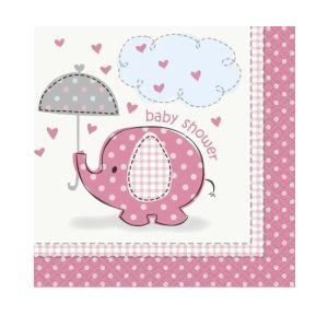 Pink Baby Elephant Large Napkins Baby Shower Pack of 16
