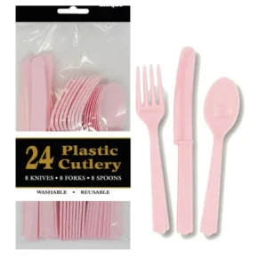 Coloured Plastic Cutlery Knives Forks Spoons  Lovely Pink