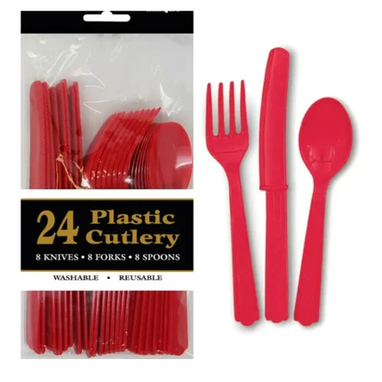 Coloured Plastic Cutlery Knives Forks Spoons Hot Pink